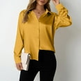 thumbnail image 1 of BLTIBY Womens Long Sleeve Shirts Spring Fall Lapel Solid Color Button Up Top Casual Fashion Lightweight Blouse Yellow M, 1 of 6