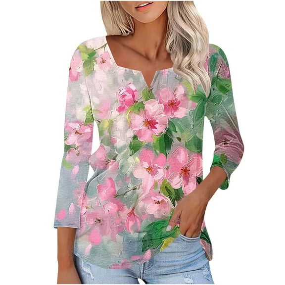 BLTIBY Womens Long Sleeve Top Printed V Neck Loose Casual Shirts Comfortable Fashion Pullover Blouse Multicolor 12 XL