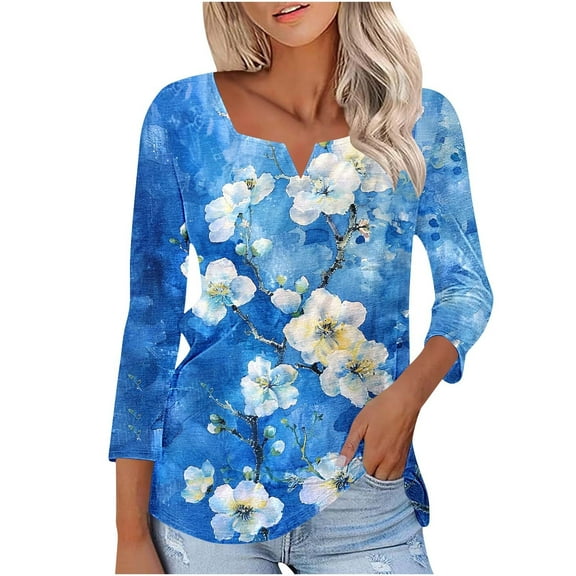 BLTIBY Womens Long Sleeve Top Printed V Neck Loose Casual Shirts Comfortable Fashion Pullover Blouse Multicolor 16 XL