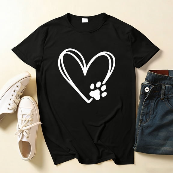 BLTIBY Womens Love Heart Shirts Summer Short Sleeve Valentines Crewneck Graphic Tops Fashion Casual Pullover Blouse Black 2 4XL