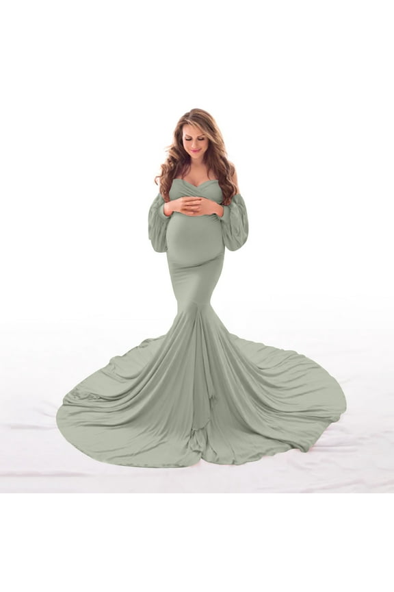 Womens Maternity Dresses Ladies Pregnants Photography Props Sleeveless Off Shoulder Solid Colour Sexy V Neck Nursing Long Dress Maxi Dress Green S