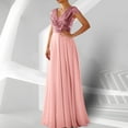 thumbnail image 1 of BLTIBY Womens Maxi Sequin Evening Dress Chiffon V Neck Sleeveless Patchwork Bridesmaid Prom Dresses Elegant Glitter Formal Gowns Pink M, 1 of 7