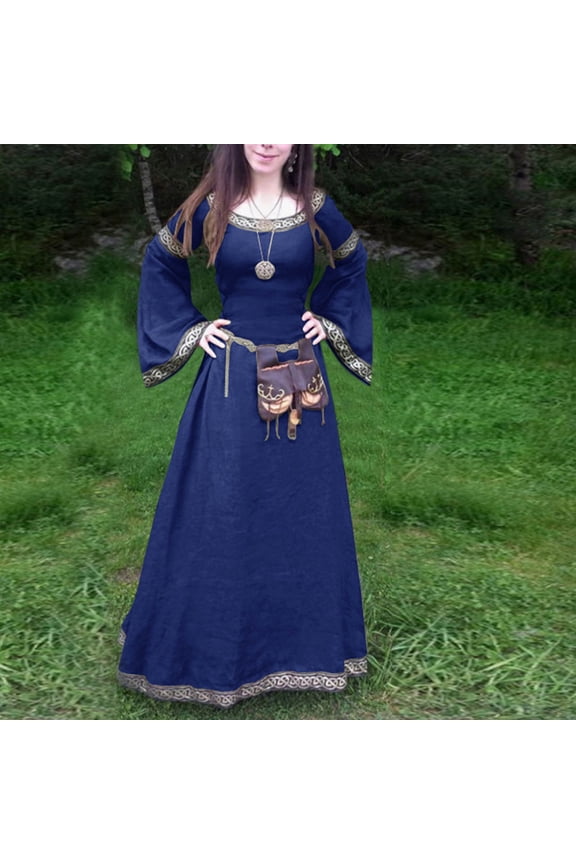 Womens Medieval Dress Costume, Vintage Gothic Party Cocktail Elegant Corset Dress Long Maxi Dress Halloween Blue XXL