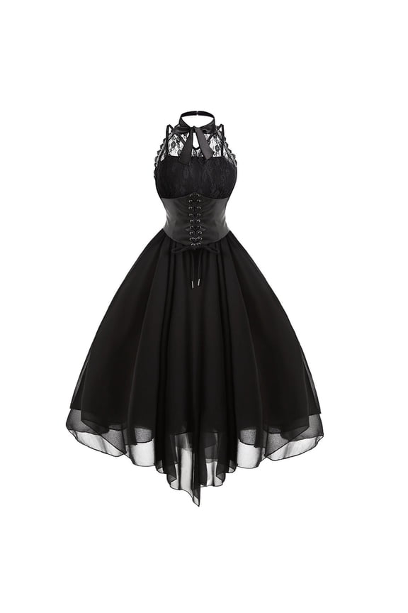 Womens Medieval Dress, Vintage Gothic Party Cocktail Elegant Sexy Corset Costume Dress Long Maxi Dress Halloween Black XXL