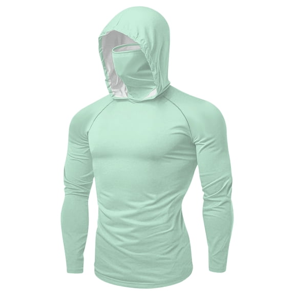 BLTIBY Womens Mens UPF50 Long Sleeve Shirt Hoodies UV Protection Solid Color Lightweight Ice Silk Sunscreen Cool Tops with Mask Sky Blue 4XL