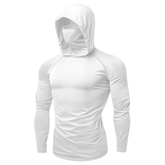 BLTIBY Womens Mens UPF50 Long Sleeve Shirt Hoodies UV Protection Solid Color Lightweight Ice Silk Sunscreen Cool Tops with Mask White 4XL