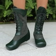 thumbnail image 1 of BLTIBY Womens Mid Calf Boots Vintage Flat Lace Up Victorian Booties PU Leather Round Toe Boot Fashion Green 39, 1 of 8