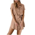 thumbnail image 1 of BLTIBY Womens Mini Dress Button Down Casual Belted Short Sleeve Dress with Pockets, 1 of 7
