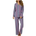 thumbnail image 1 of BLTIBY Womens Pajama Sets 2 Piece Striped Printed Lapel Button Long Sleeve Shirts Pants Casual Loungewear Outfits with Pockets Hot Pink XXL, 1 of 7