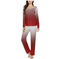thumbnail image 1 of BLTIBY Womens Pajama Sets V Neck Gradient Printed Long Sleeve Top Long Pants Lounge Set Sleepwear Comfortable Hot Pink M, 1 of 5