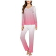 thumbnail image 1 of BLTIBY Womens Pajama Sets V Neck Gradient Printed Long Sleeve Top Long Pants Lounge Set Sleepwear Comfortable Pink XXL, 1 of 5