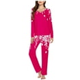 thumbnail image 1 of BLTIBY Womens Pajama Sets V Neck Printed Long Sleeve Top Long Pants Lounge Set Sleepwear Comfortable Hot Pink M, 1 of 5