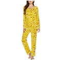 thumbnail image 1 of BLTIBY Womens Pajama Sets V Neck Printed Long Sleeve Top Long Pants Lounge Set Sleepwear Comfortable Yellow 2 XXL, 1 of 5
