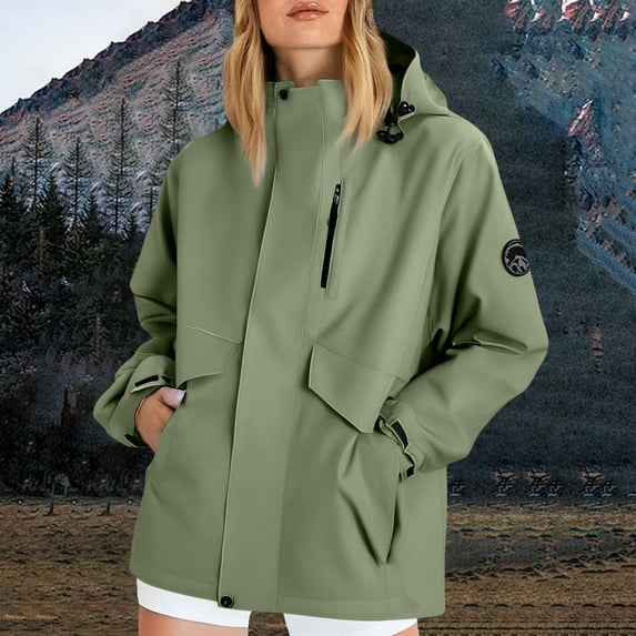 BLTIBY Womens Raincoat Hooded Waterproof Oversized Coat Lightweight Zip Up Button Jacket Windbreaker with Pockets for Outdoor Green M