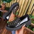 thumbnail image 1 of BLTIBY Womens Retro Loafers Shiny Round Toe Mid Heel Casual Spring Summer Shoes Black 36, 1 of 9