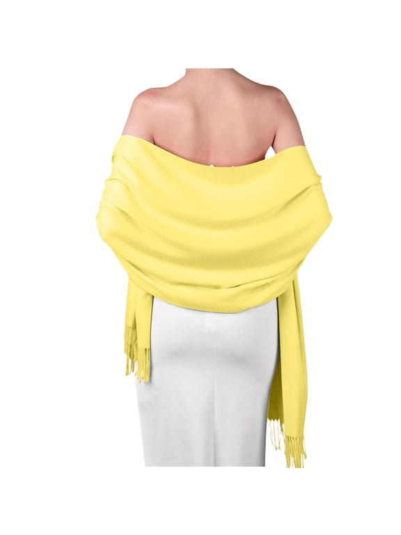 Womens Scarf Pashmina Shawls and Wraps for Evening Dress Wedding Bridal Bridesmaid Winter Warm Long Large Scarves Yellow Free Size