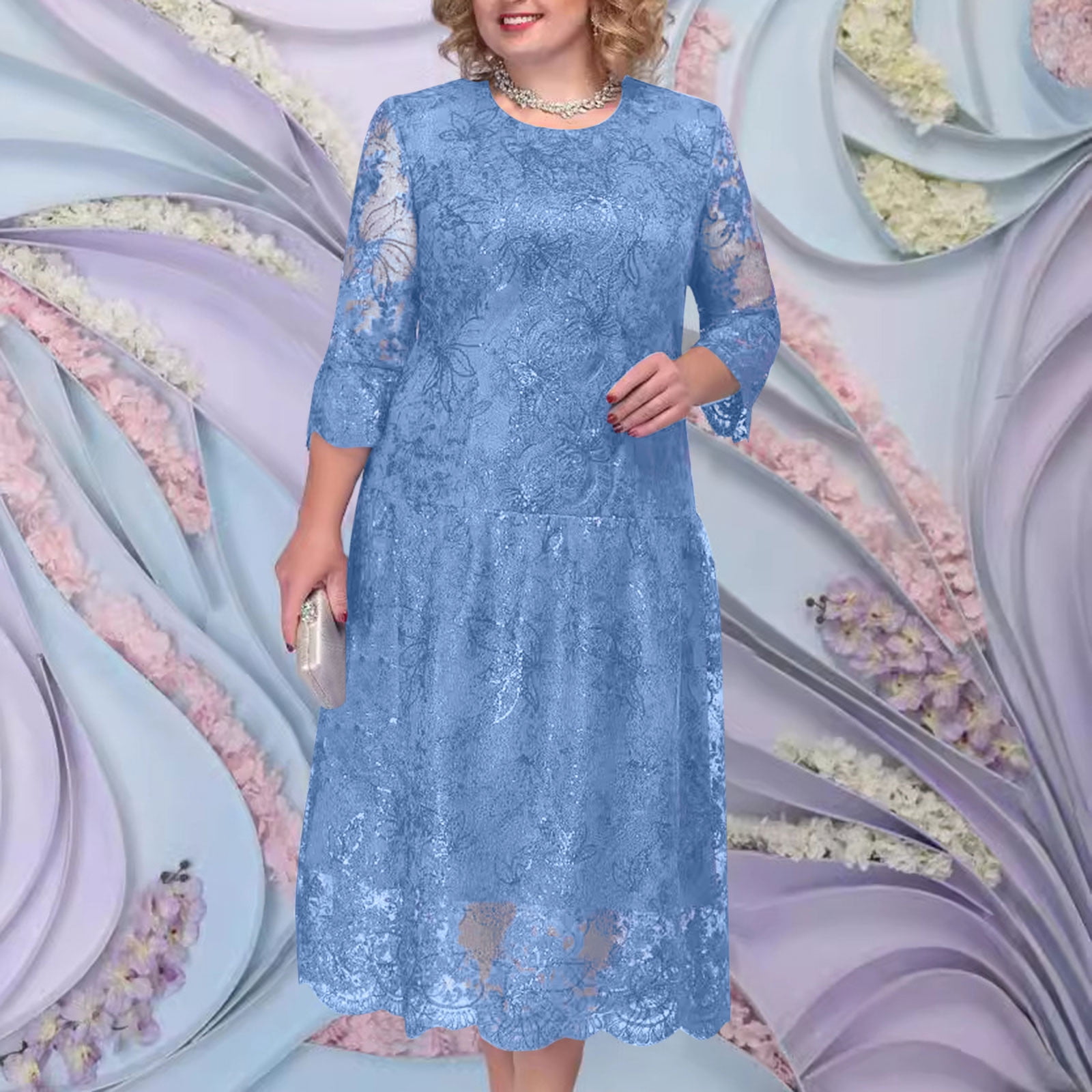 mid length evening dresses with sleeves MGNY Madeline Gardner New York 2070034 Beaded Lace Long Formal Dress main image 0