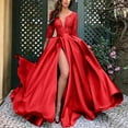 thumbnail image 1 of BLTIBY Womens Sequin Prom Dresses Deep V Neck Glitter Long Sleeve Satin Evening Party Gowns with Slit Fashion Elegant Big Swing Dress Red 3XL, 1 of 6