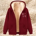 thumbnail image 1 of BLTIBY Womens Sherpa Jacket Fall Winter Printed Casual Fashion Long Sleeve Drawstring Full Zip Padded Coats Hooded Fuzzy Fleece Outwears with Pockets 2024 Wine 3XL, 1 of 4
