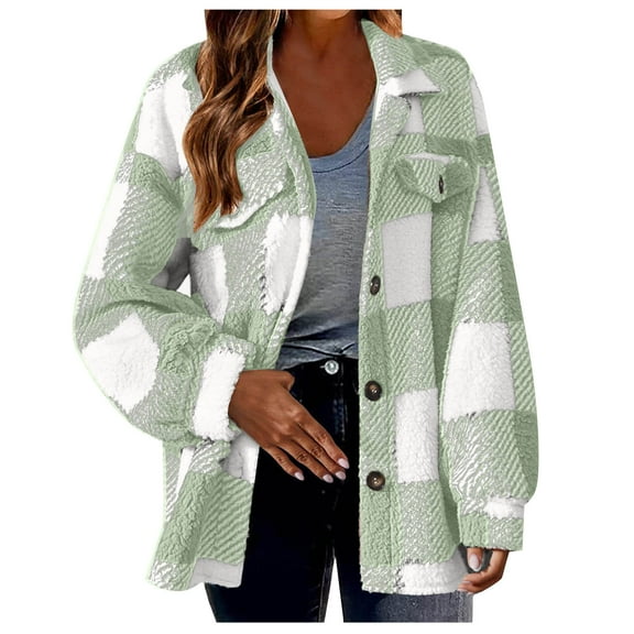 BLTIBY Womens Sherpa Jacket Fall Winter Solid Colour Casual Fashion Long Sleeve Drawstring Full Zip Padded Coat Hooded Fuzzy Fleece Outwears with Pockets 2024 Mint Green S