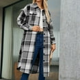 thumbnail image 1 of BLTIBY Womens Single-Breasted Long Coat Fall Winter Plaid Printed Lapel Collar Coats Warm Elegant Fashion Jackets with Pockets Gray M, 1 of 5