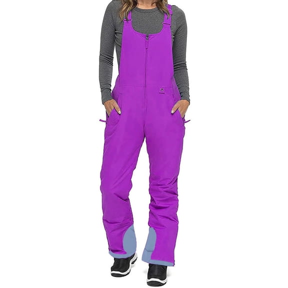 BLTIBY Womens Ski Bibs Solid Color Snow Pants Snowboard Slim Overalls Insulated Waterproof Windproof Warm Winter Purple M