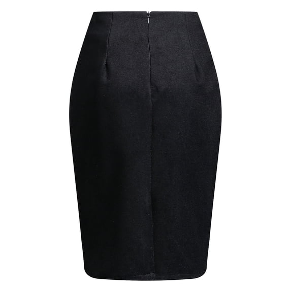 BLTIBY Womens Skirts Fall Winter High Waisted Slit Back Zip Bodycon Knee Length Wrap Midi Skirt Fall Winter Skirt for Work Black S
