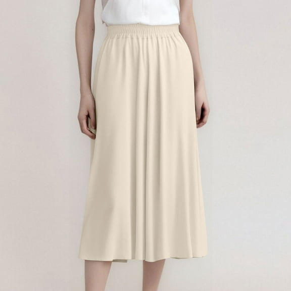 BLTIBY Womens Skirts High Waisted Solid Color A-line Pleated Mini Skater Skirt Fashion Versatile Casual Skorts Beige M