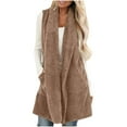 thumbnail image 1 of BLTIBY Womens Sleeveless Sherpa Vest with Pockets Winter Solid Colour Long Open Front Fleece Cardigan Sweater Fuzzy Jacket Coat Khaki L, 1 of 7
