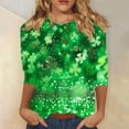 thumbnail image 1 of BLTIBY Womens St. Patrick's Day Sweatshirts 3/4 Sleeve Round Neck Lucky Shamrock Printed Irish Shirt Ireland Fashion Casual Pullover Top 2025 Green 8 3XL, 1 of 5