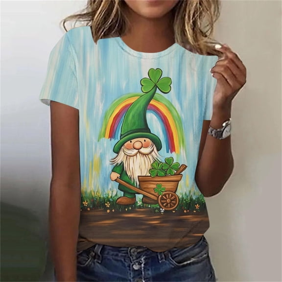BLTIBY Womens St Patrick's Day T-Shirt Short Sleeve Crewneck Irish Clover Funny Holiday Lucky Print Blouse Fashion Casual Pullover Tops Multicolor 9 S
