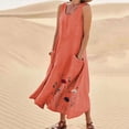 thumbnail image 1 of BLTIBY Womens Summer Cotton Linen Dresses Sleeveless Printed Crew Neck Loose Casual Maxi Dress with Pockets Watermelon Red S, 1 of 5