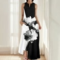 thumbnail image 1 of BLTIBY Womens Summer Dress Printed V Neck Long Dresses Beach Fashion Comfortable Sleeveless Dresses with Pockets 2025 Black L, 1 of 5