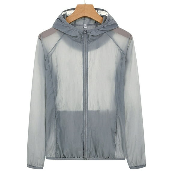 BLTIBY Womens Sunbreaker Top Hoodies Solid Color Zipper Waterproof Sportswear Jackets Blouse with Pockets Gray 4XL