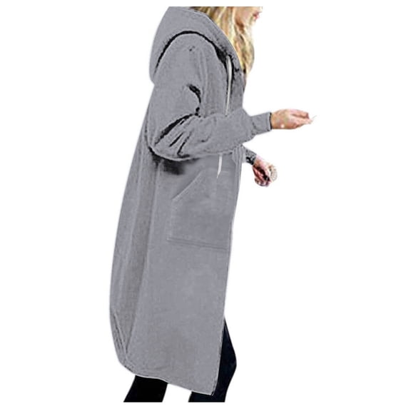 BLTIBY Womens Sweatshirt Jacket Fall Winter Solid Color Casual Oversized Loose Fit Zip Up Pullover Hoodies Tunic Coat Outfits with Pockets Gray 5XL