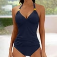 thumbnail image 1 of BLTIBY Womens Swimsuits 2 Piece Ruched Tankini Swimsuit V Neck Halter Neck Tie Back Bathing Suits with Triangle Panties Tummy Control Swimwear Navy XXL, 1 of 7