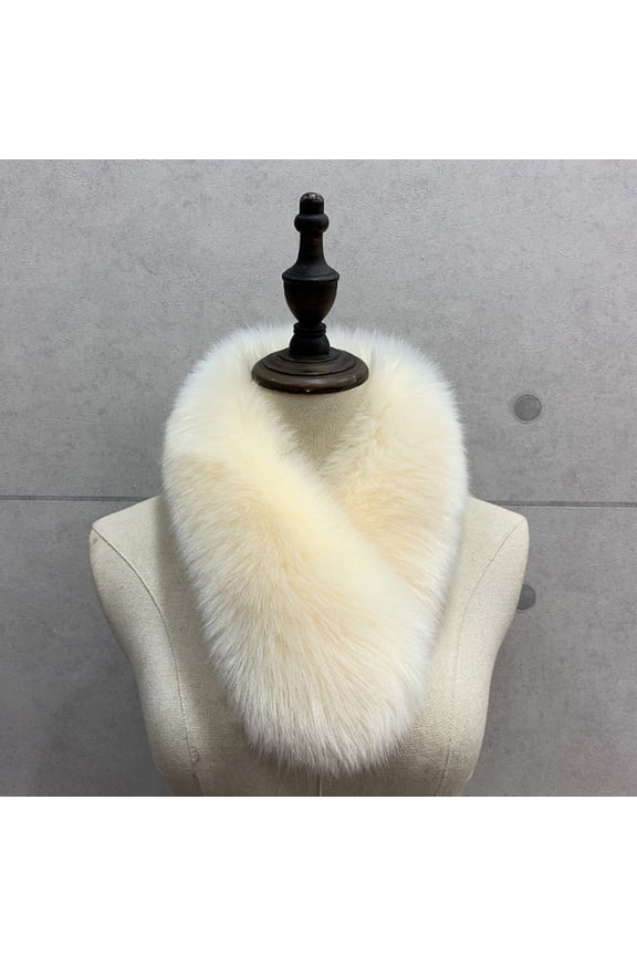 Womens Synthetic Fur Scarf Stoles Faux Fox Fur Scarf with Clip Solid Color Comfortable Beige One Size