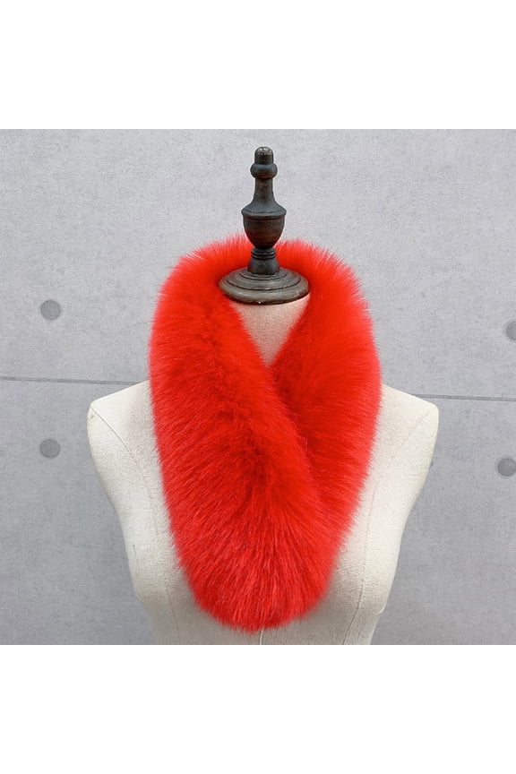 Womens Synthetic Fur Scarf Stoles Faux Fox Fur Scarf with Clip Solid Color Comfortable Red One Size