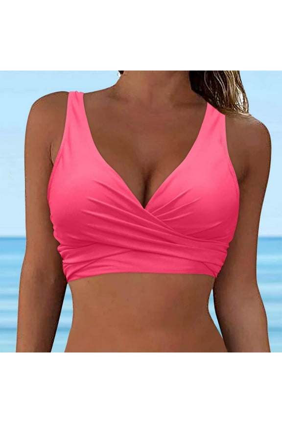 Womens Twist Front Underwire Bikini Tops Push Up Solid Colour Swimsuit Tops Bra Padded Bathing Suit Swimwear Hot Pink XXL
