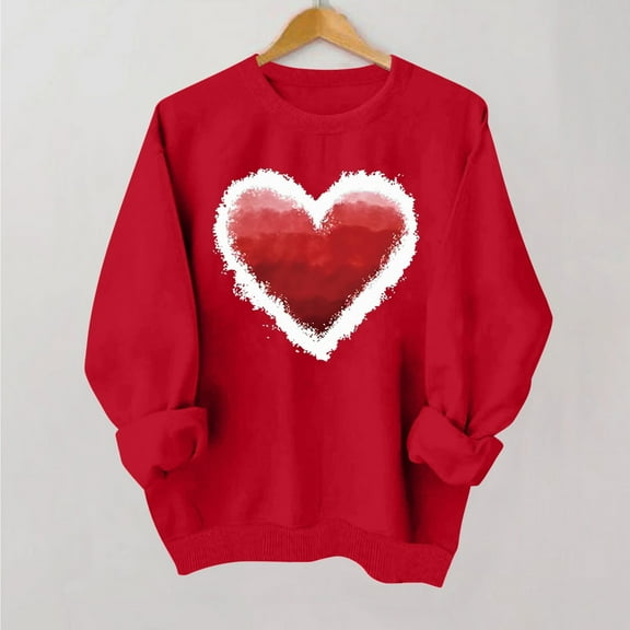 BLTIBY Womens Valentine's Day Sweatshirts Fall Spring Long Sleeve Round Neck Loose Fit Casual T Shirt Ladies Tops Blouses Shirts Fashion Red XS