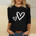 thumbnail image 1 of BLTIBY Womens Valentines Day Shirts Love Heart Print 3/4 Sleeve Crew Neck T-shirt Holiday Loose Casual Pullover Tops Black 4 L, 1 of 5