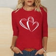 thumbnail image 1 of BLTIBY Womens Valentines Day Shirts Love Heart Print 3/4 Sleeve Crew Neck T-shirt Holiday Loose Casual Pullover Tops Red 2 XL, 1 of 5