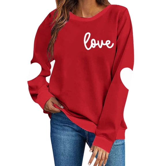 BLTIBY Womens Valentines Day Sweatshirts Printed Pullover Tops Round Neck Long Sleeve Casual Loose Fashion Blouse Red XL