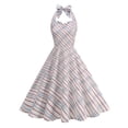 thumbnail image 1 of BLTIBY Womens Vintage Halter Sundress Audrey Hepburn Style Plaid Ruffle A-Line Sleeveless Flowy Cocktail Party Swing Dresses Red M, 1 of 8