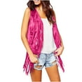 thumbnail image 1 of BLTIBY Womens Vintage Western Fringe Open-Front Vest Top Classic Faux Suede Velvet 70s Cowboy Shirt Sleeveless Tassel Cardigan Jackets Hot Pink L, 1 of 8