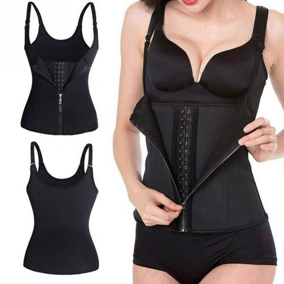 BLTIBY Womens Waist Trainer Corset 3 Rows Button Zipper Vest Body Shaper Tummy Control Cincher Tank Top with Adjustable Straps Black XXL