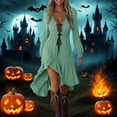 thumbnail image 1 of BLTIBY Womens Western Cowgirl Mini Dress Long Sleeve Deep V Neck Drawstring Vintage Gothic Dresses Ruffled Halloween Fashion Outfits Mint Green L, 1 of 8