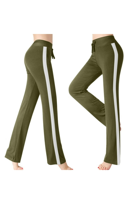Womens Wide Leg Yoga Leggings Drawstring Elastic High Waist Gym Sports Tights Pants Workout Casual Slim Trousers Army Green S