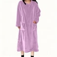 thumbnail image 1 of BLTIBY Womens Winter Fuzzy Robes Round Neck Nightgown Pullover Nightwear Fleece Cozy Warm Loungewear Sleep Dress with Pockets Purple S, 1 of 8