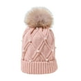 thumbnail image 1 of BLTIBY Womens Winter Pompom Beanie Hat Warm Pearl Beanie Hats Thick Slouchy Cable Knit Crossed Ski Snow Cap for Ladies Pink Free Size, 1 of 3